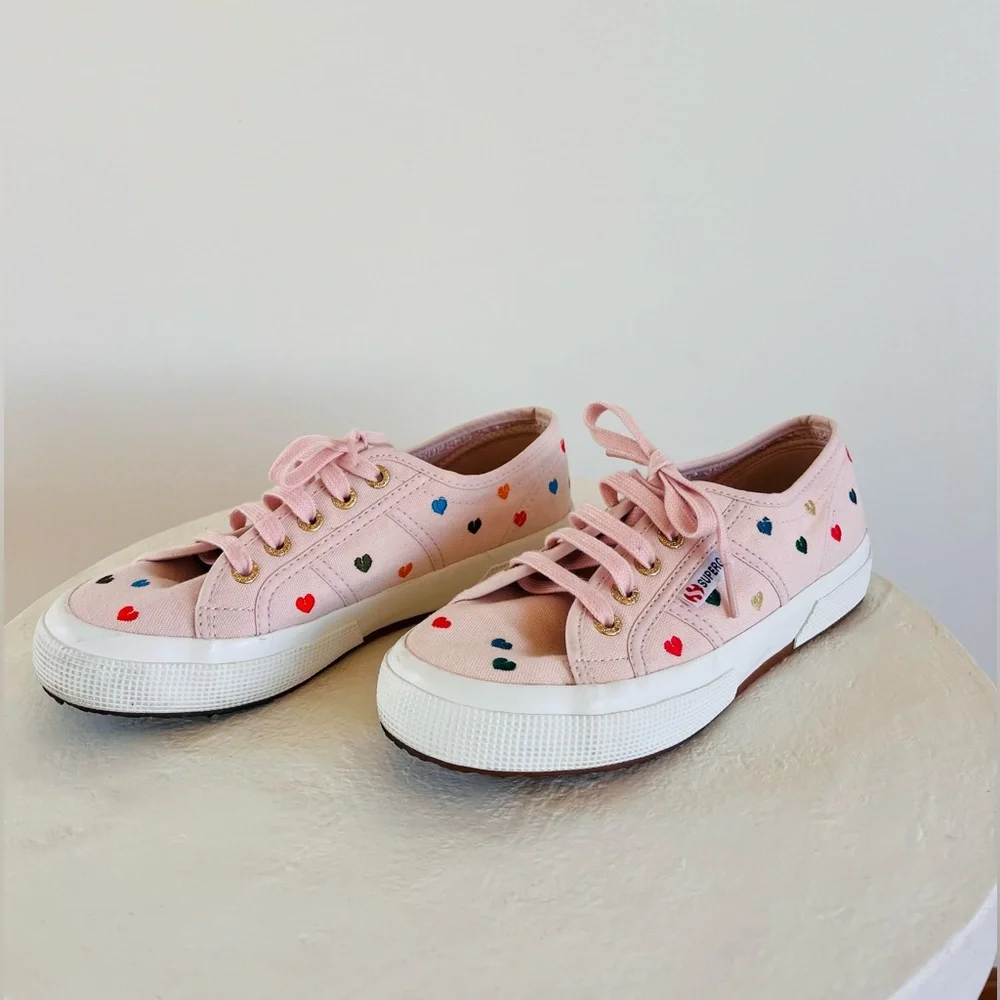 SUPERGA UNISEX LITTLE HEARTS PINK EMBROIDERY LOW TOP SNEAKERS FESTIVAL‎ LOVE